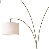 74" Brass Three Light Arc Floor Lamp With Off White Fabric Drum Shade - Homeroots