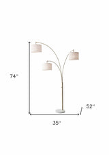 74" Brass Three Light Arc Floor Lamp With Off White Fabric Drum Shade - Homeroots - Flyclothing LLC