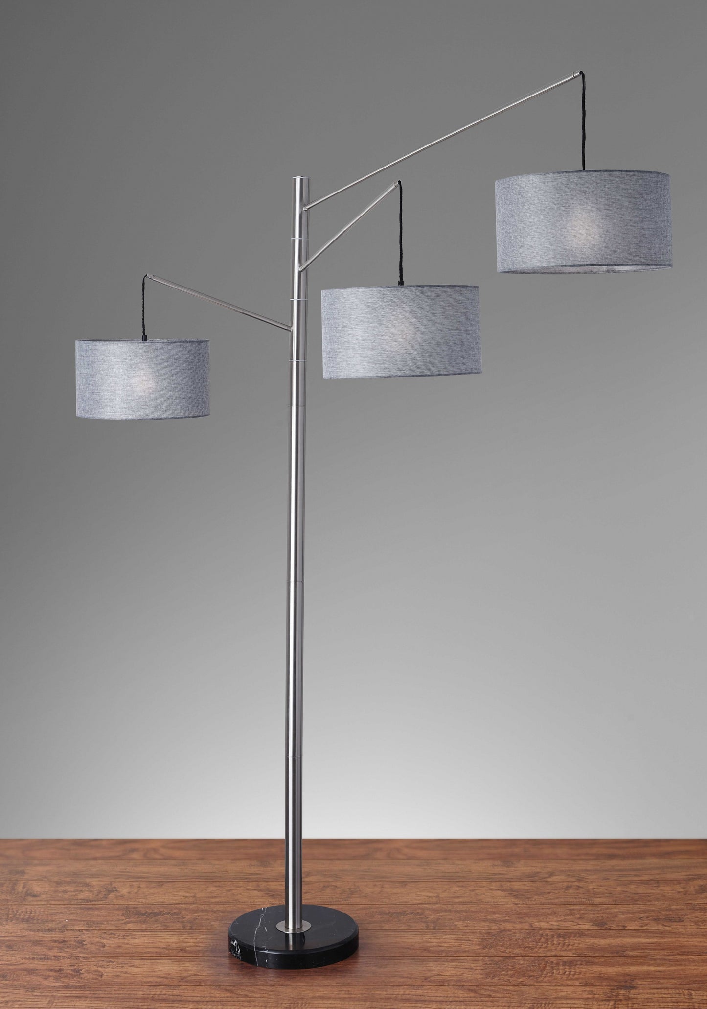 91" Black Three Light Tree Floor Lamp With Gray Solid Color Drum Shade - Homeroots - Flyclothing LLC