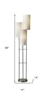 68" Steel Three Light Floor Lamp With White Linen Cylinder Shades - Homeroots - Flyclothing LLC