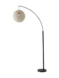 77" Antiqued Bronze Arched Floor Lamp With Groovy Beige Abstract Wicker Globe Shade - Homeroots