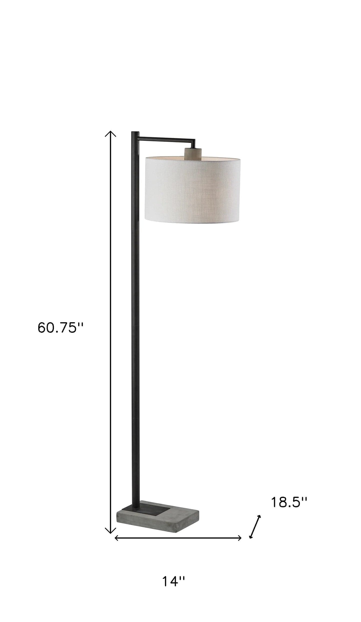 61" Grey And Black Arc Floor Lamp With White Fabric Drum Shade - Homeroots - Flyclothing LLC