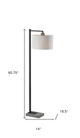 61" Grey And Black Arc Floor Lamp With White Fabric Drum Shade - Homeroots - Flyclothing LLC