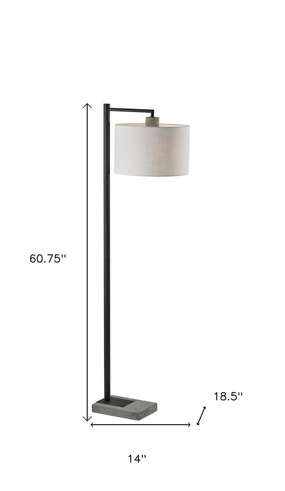 61" Grey And Black Arc Floor Lamp With White Fabric Drum Shade - Homeroots