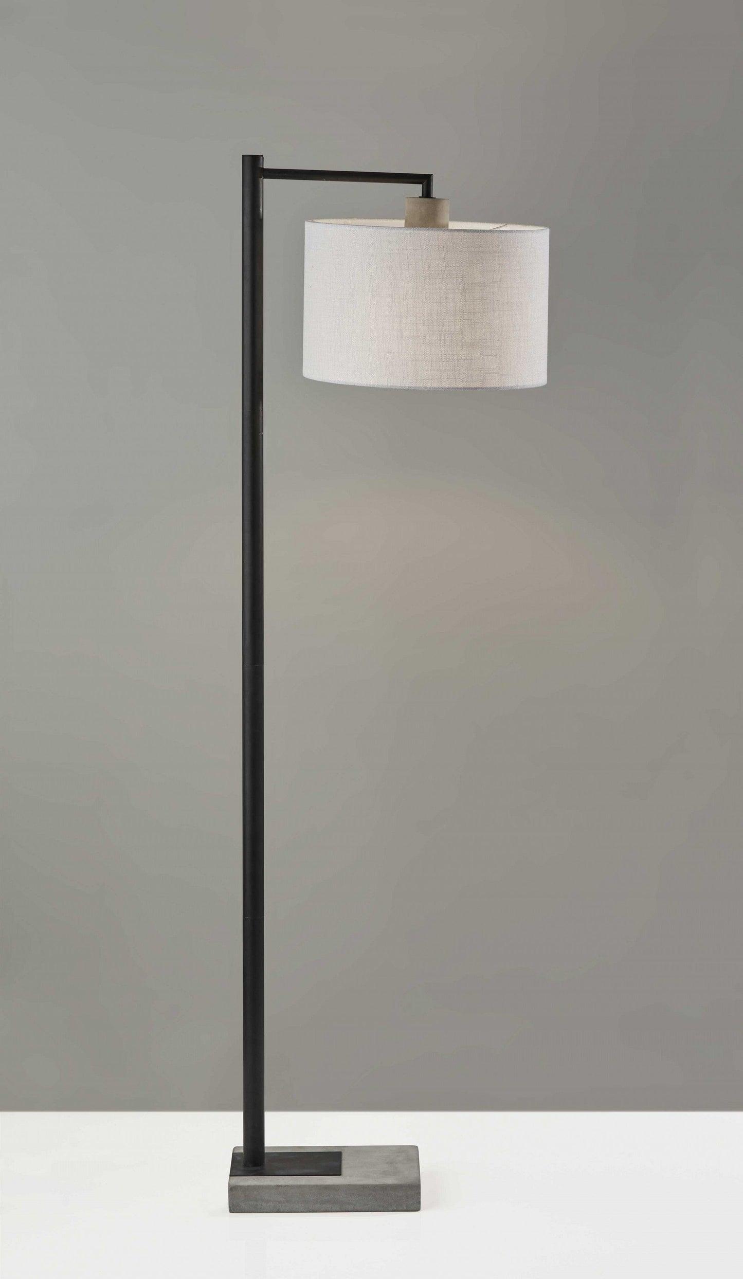 61" Grey And Black Arc Floor Lamp With White Fabric Drum Shade - Homeroots - Flyclothing LLC