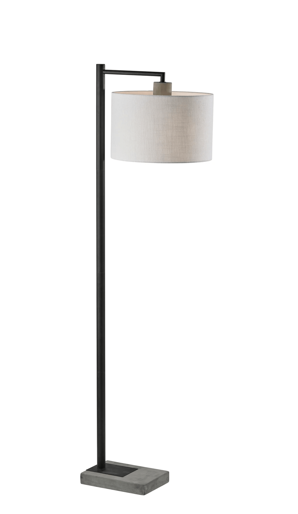 61" Grey And Black Arc Floor Lamp With White Fabric Drum Shade - Homeroots