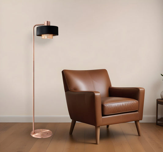 60" Copper Task Floor Lamp With Black Metal Drum Shade - Homeroots