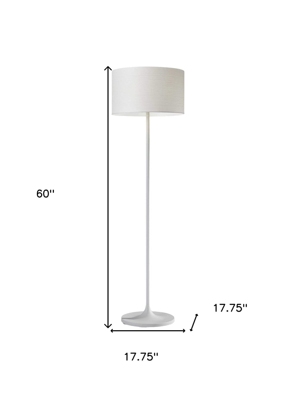 60" White Metal Floor Lamp With White Drum Shade - Homeroots - Flyclothing LLC