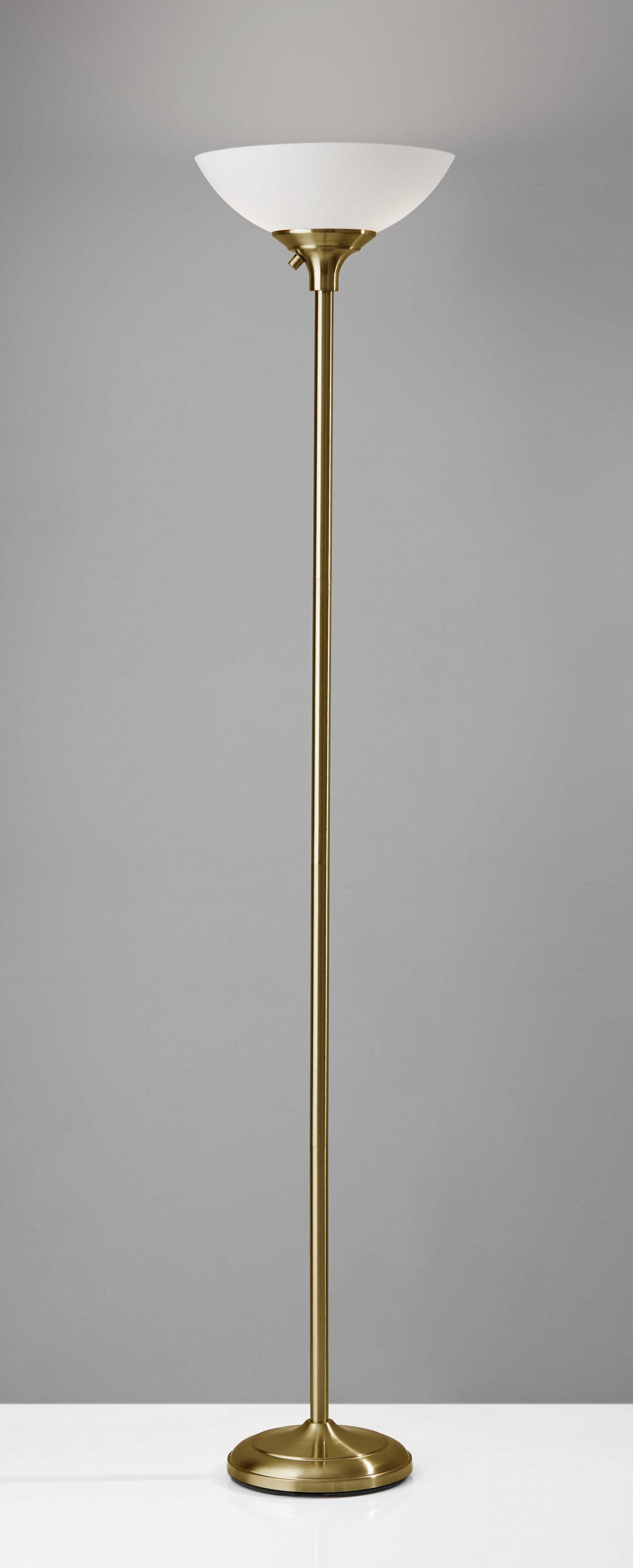 Shiny Antiqued Brass Metal Torchiere Floor Lamp - Homeroots