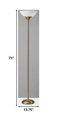 Shiny Antiqued Brass Metal Torchiere Floor Lamp - Homeroots