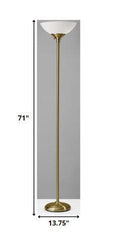 Shiny Antiqued Brass Metal Torchiere Floor Lamp - Homeroots