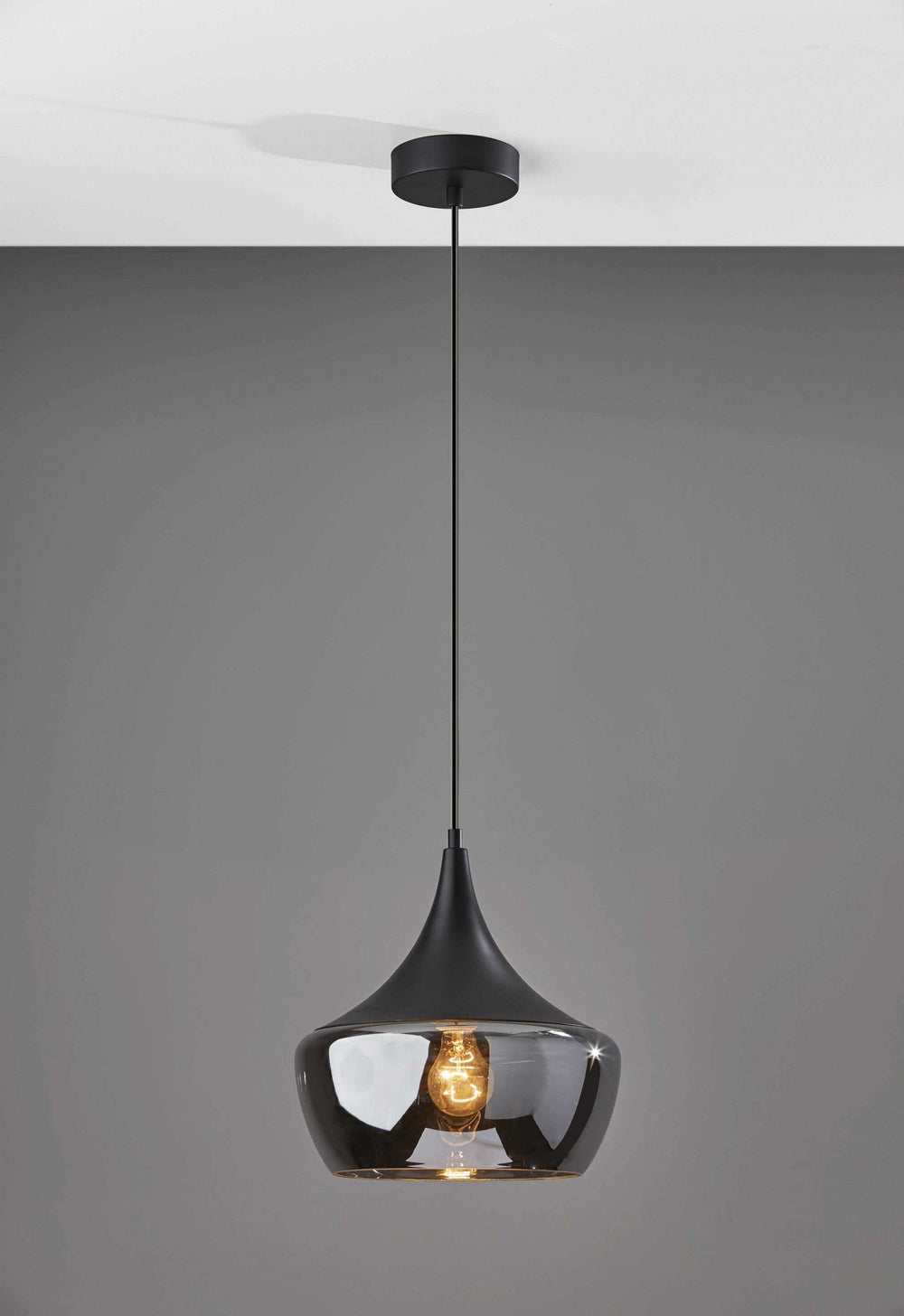 Gnome Smoked Glass Black Metal Pendant Lamp - Homeroots - Flyclothing LLC