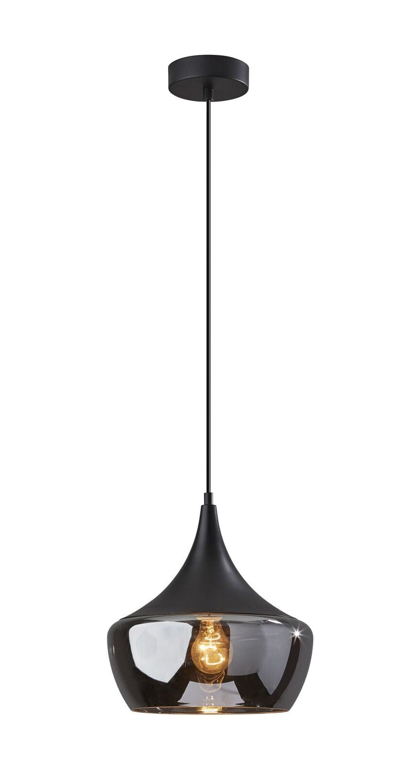 Gnome Smoked Glass Black Metal Pendant Lamp - Homeroots
