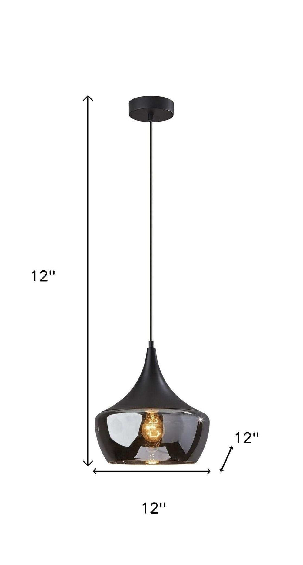 Gnome Smoked Glass Black Metal Pendant Lamp - Homeroots - Flyclothing LLC