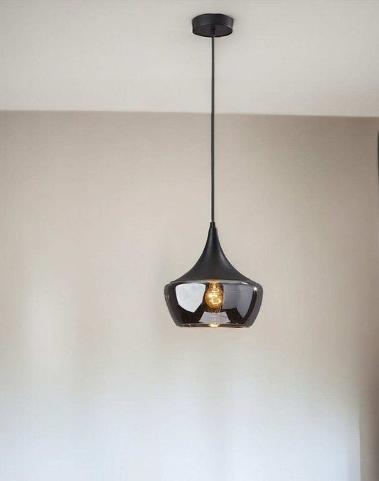 Gnome Smoked Glass Black Metal Pendant Lamp - Homeroots - Flyclothing LLC