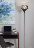 Chalice Mixed Material Torchiere With Black Metal Smoked Glass - Homeroots