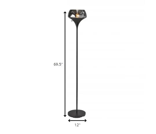 Chalice Mixed Material Torchiere With Black Metal Smoked Glass - Homeroots - Flyclothing LLC