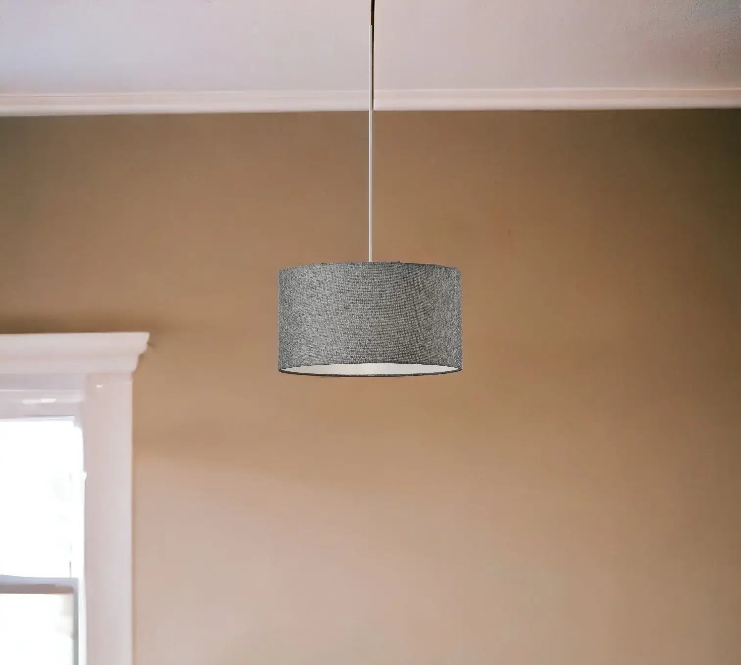 Heather Grey Fabric Shade Electric Drum Pendant - Homeroots - Flyclothing LLC
