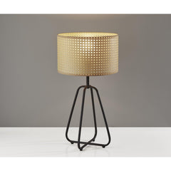 Open Cane Web Natural Shade Dark Bronze Table Lamp - Homeroots