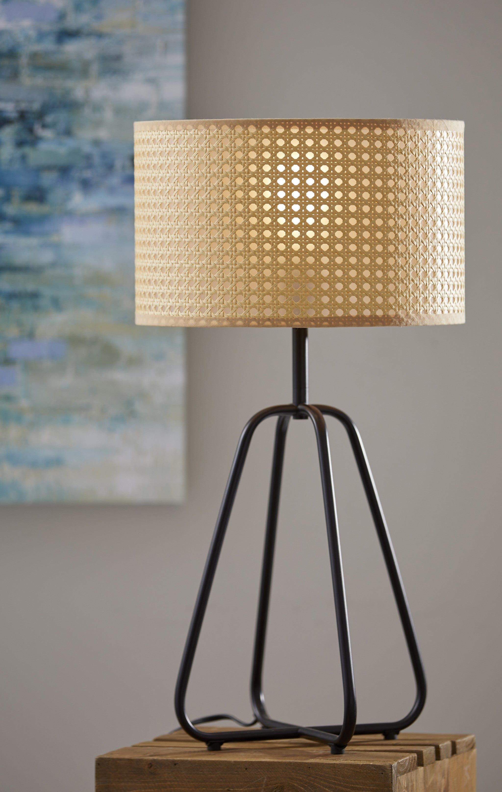 Open Cane Web Natural Shade Dark Bronze Table Lamp - Homeroots