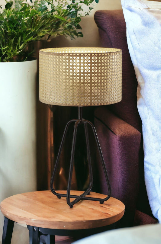 Open Cane Web Natural Shade Dark Bronze Table Lamp - Homeroots