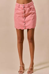 SO ME Vintage Wash Scallop Edge Denim Mini Skirt - Trendsi - Flyclothing LLC