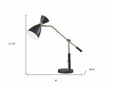 Brass Cinch Black Metal Adjustable Desk Lamp - Homeroots - Flyclothing LLC