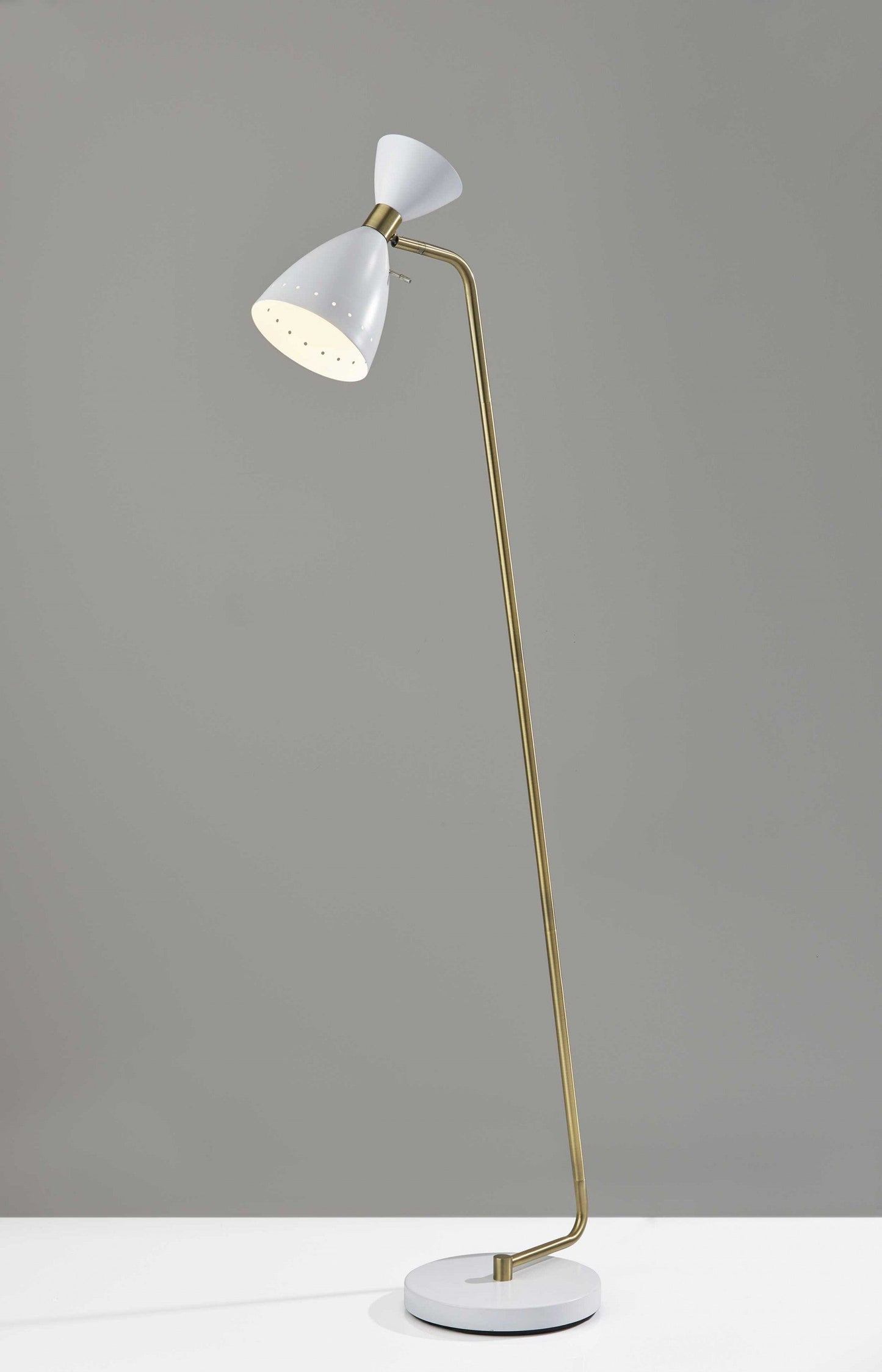 59" Brass Task Floor Lamp With White Metal Cone Shade - Homeroots - Flyclothing LLC