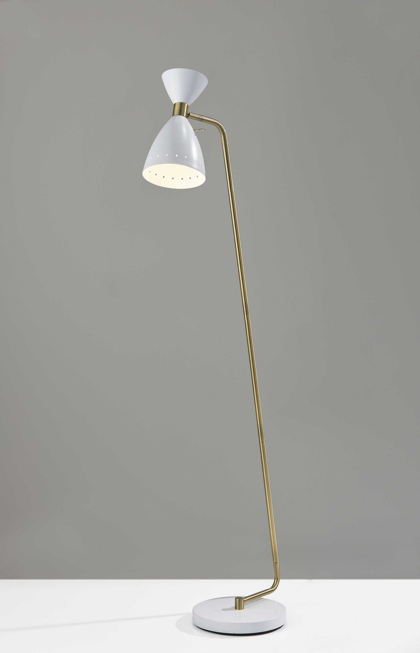 59" Brass Task Floor Lamp With White Metal Cone Shade - Homeroots - Flyclothing LLC