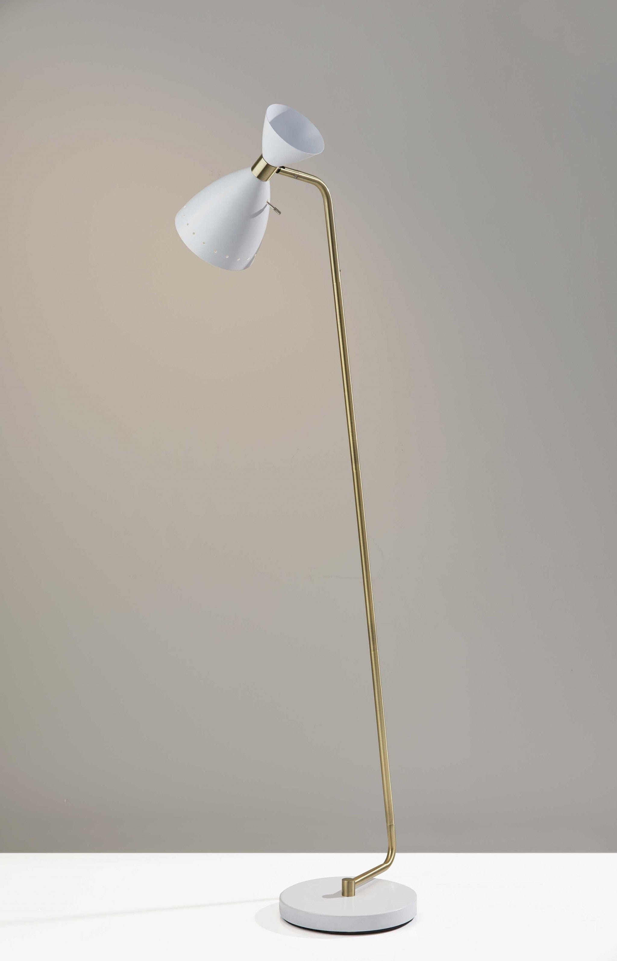 59" Brass Task Floor Lamp With White Metal Cone Shade - Homeroots - Flyclothing LLC
