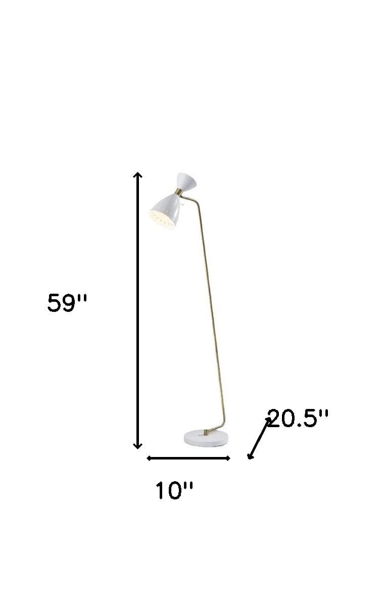 59" Brass Task Floor Lamp With White Metal Cone Shade - Homeroots - Flyclothing LLC