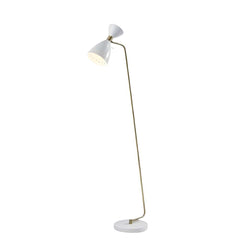 59" Brass Task Floor Lamp With White Metal Cone Shade