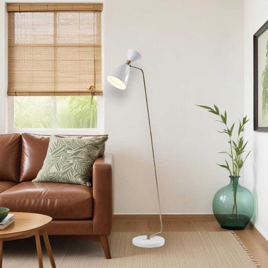 59" Brass Task Floor Lamp With White Metal Cone Shade - Homeroots - Flyclothing LLC