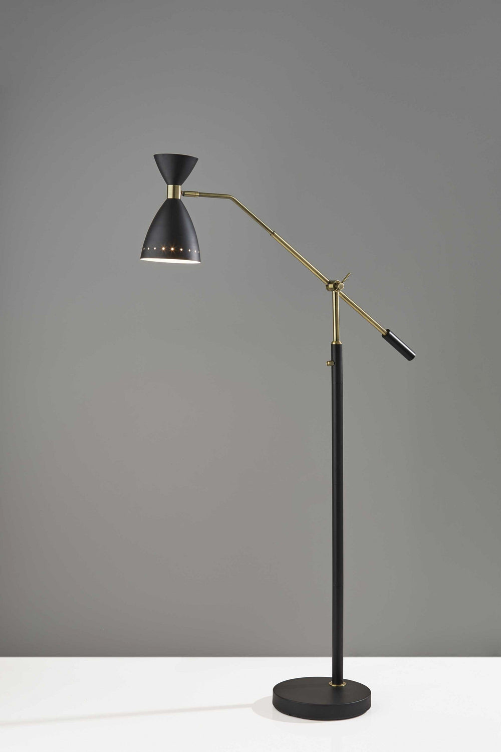 66" Black Adjustable Task Floor Lamp With Black Metal Cone Shade - Homeroots