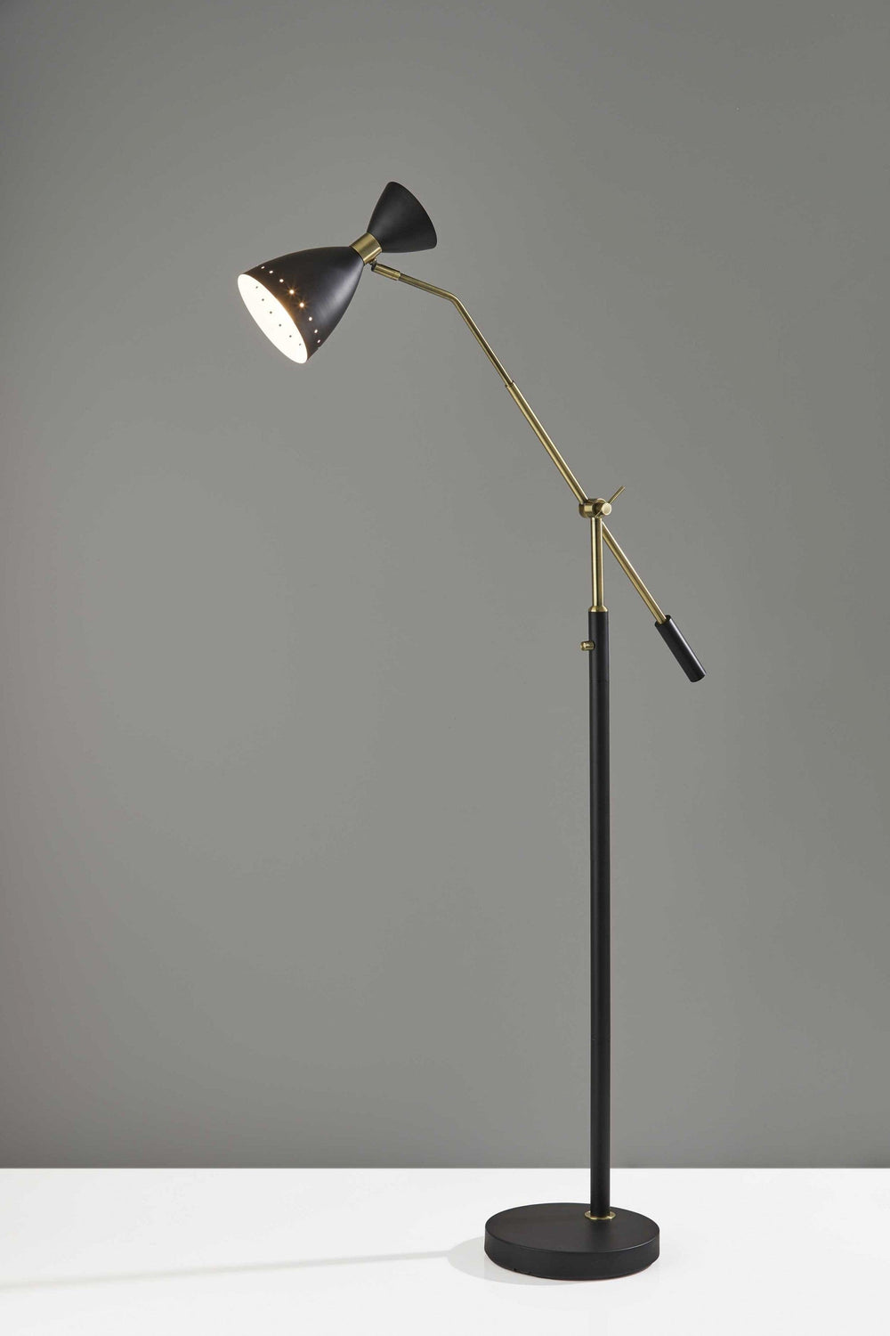 66" Black Adjustable Task Floor Lamp With Black Metal Cone Shade - Homeroots