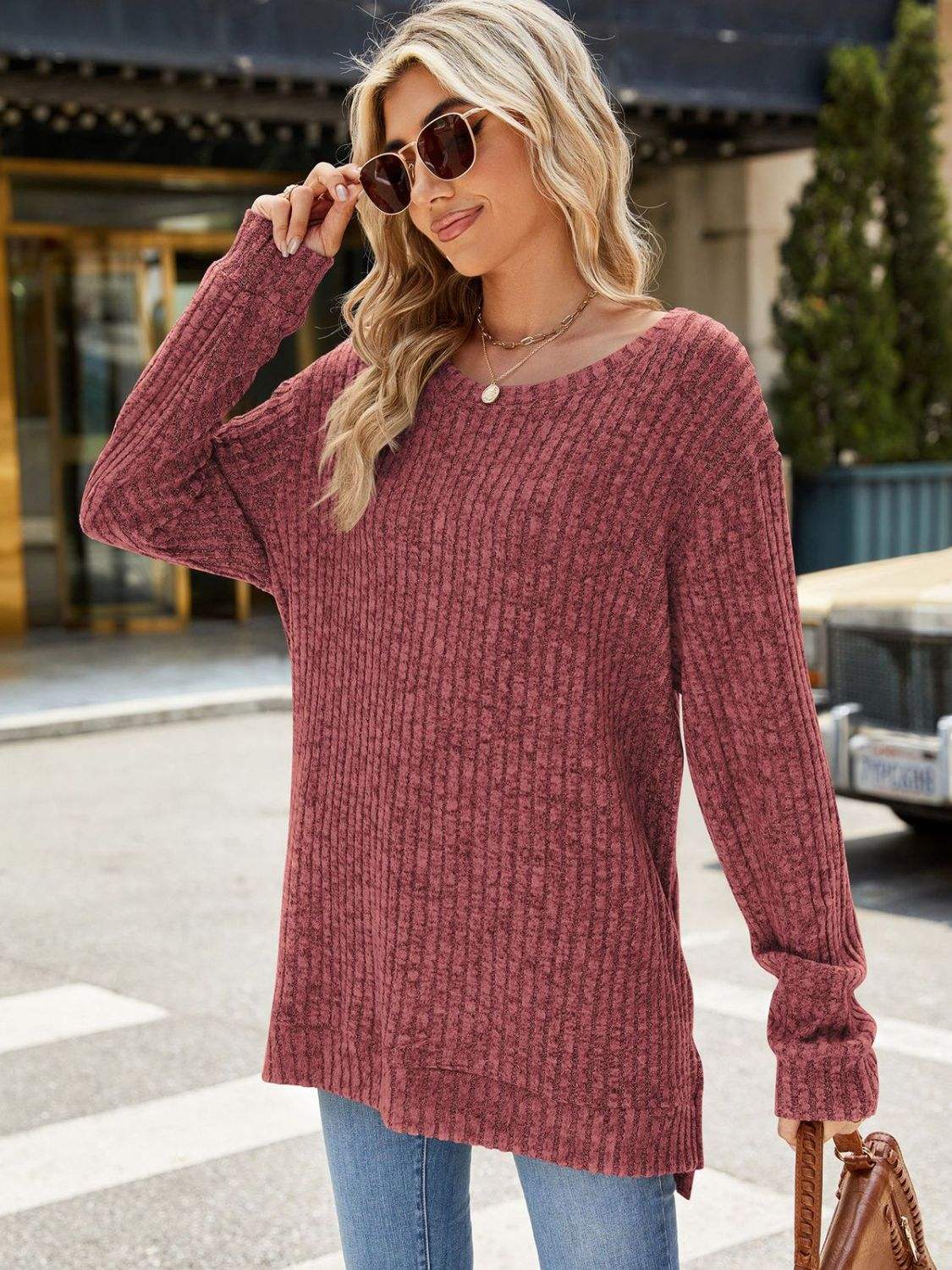 Round Neck Long Sleeve T-Shirt - Trendsi - Flyclothing LLC