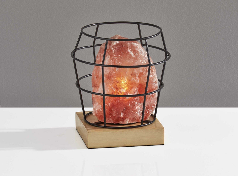 8" Himalayan Salt Accent Lamp With Black Cage Shade - Homeroots