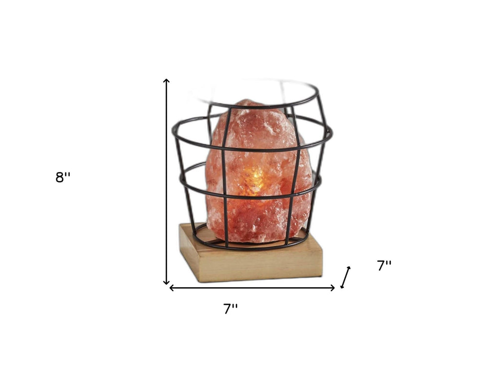 8" Himalayan Salt Accent Lamp With Black Cage Shade - Homeroots