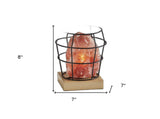 8" Himalayan Salt Accent Lamp With Black Cage Shade - Homeroots