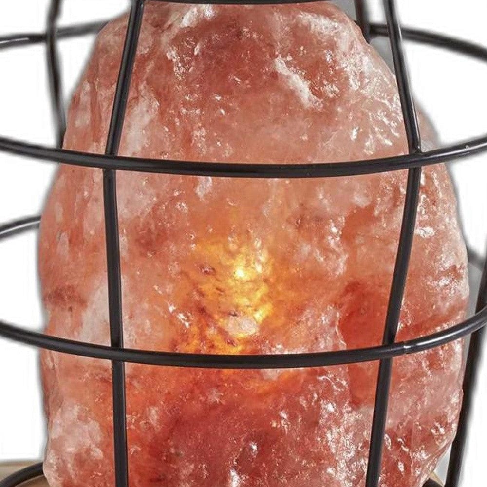 8" Himalayan Salt Accent Lamp With Black Cage Shade - Homeroots - Flyclothing LLC