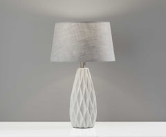 Set of Two 23" White Ceramic Bedside With Gray Drum Shade - Homeroots