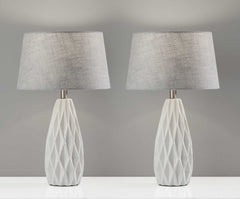 Set of Two 23" White Ceramic Bedside With Gray Drum Shade - Homeroots
