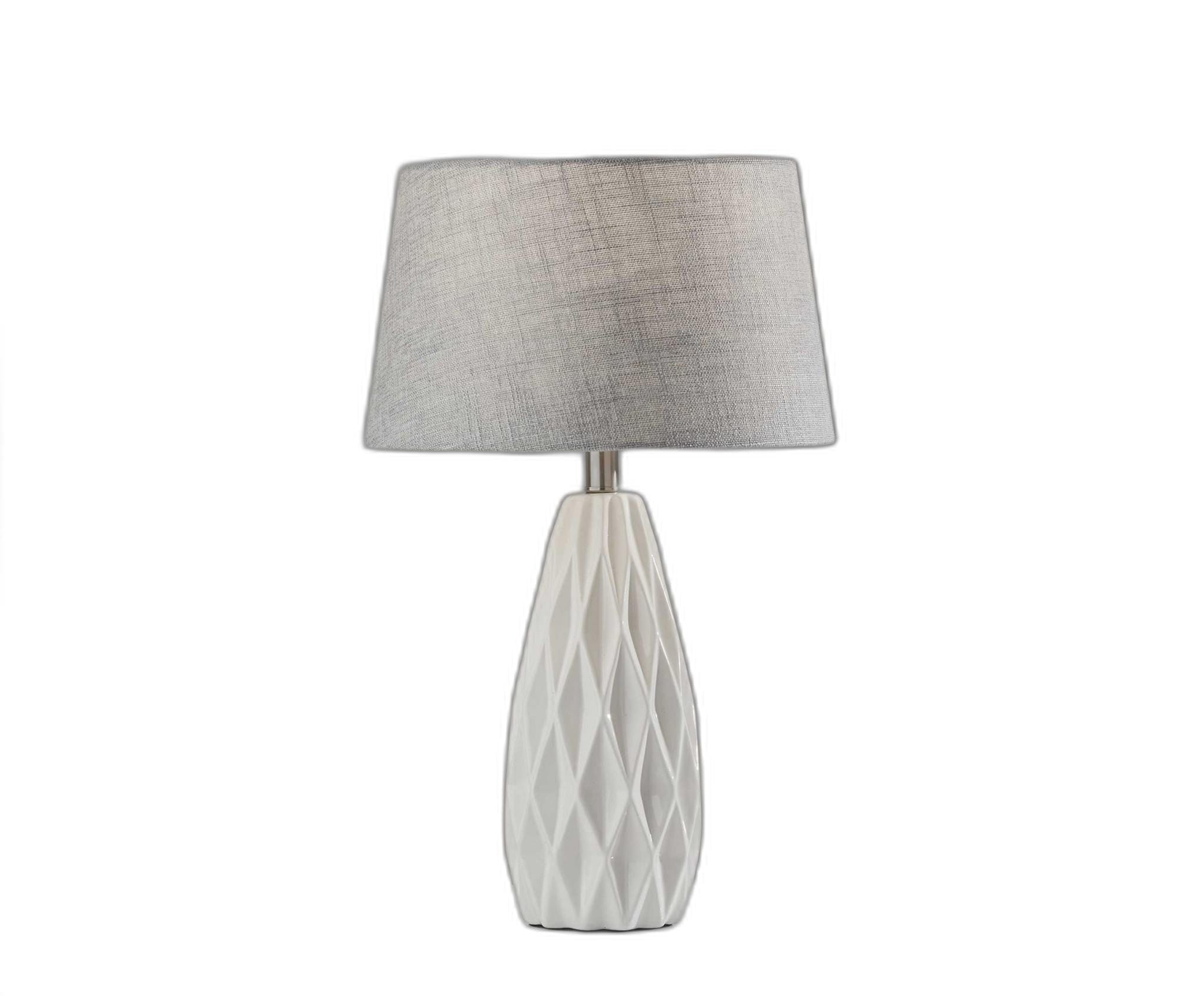 Set of Two 23" White Ceramic Bedside With Gray Drum Shade - Homeroots