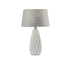 Set of Two 23" White Ceramic Bedside With Gray Drum Shade - Homeroots