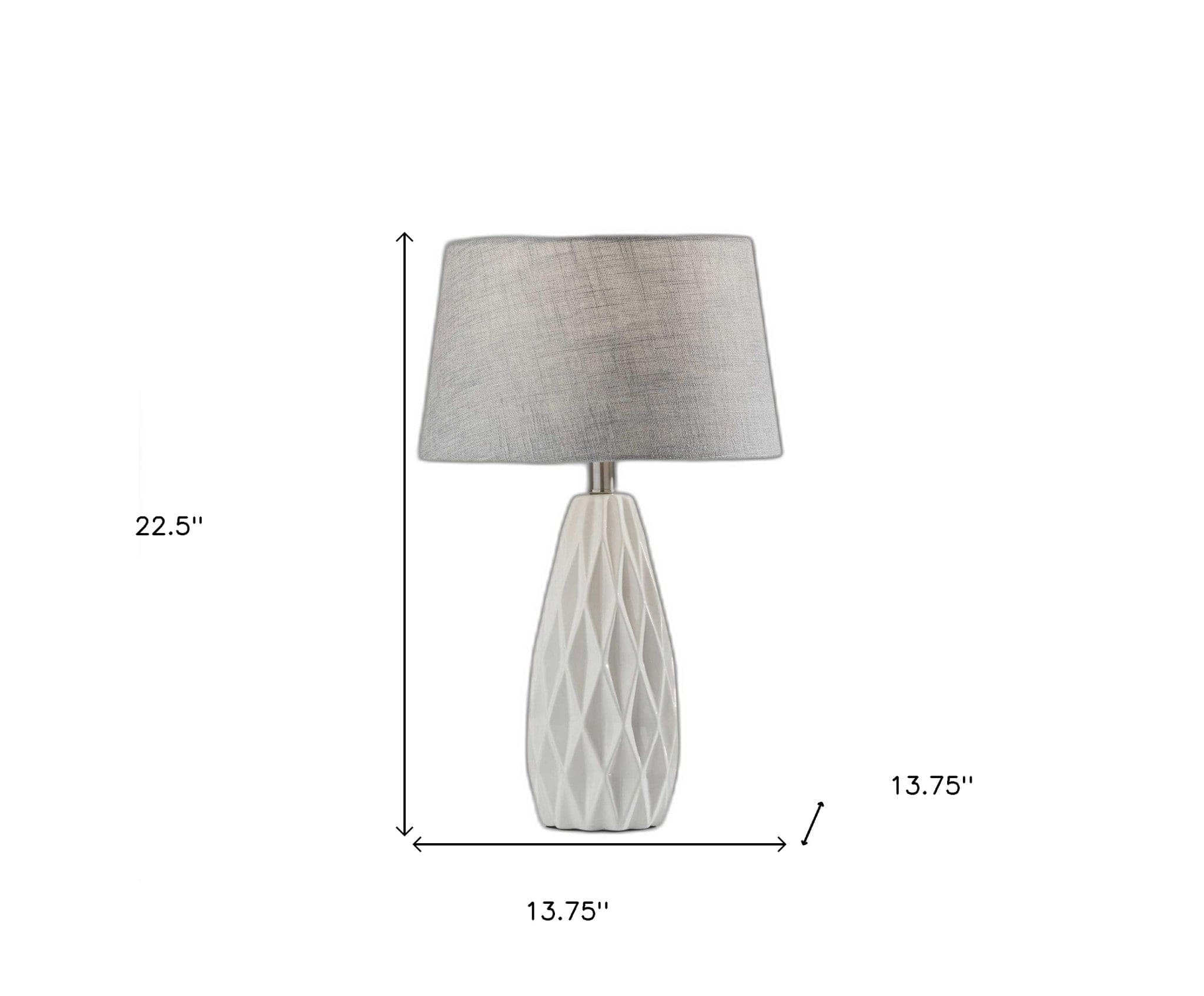 Set of Two 23" White Ceramic Bedside With Gray Drum Shade - Homeroots