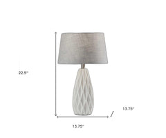 Set of Two 23" White Ceramic Bedside With Gray Drum Shade - Homeroots