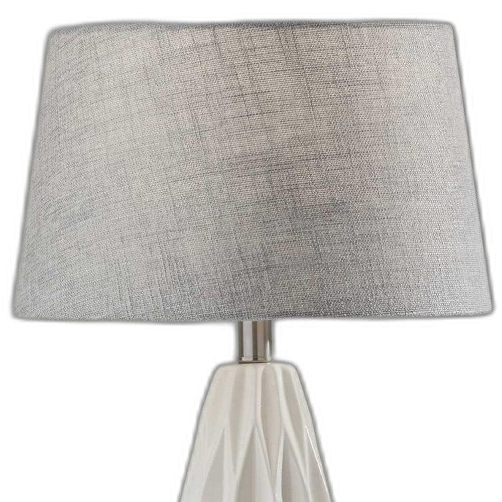 Set of Two 23" White Ceramic Bedside With Gray Drum Shade - Homeroots