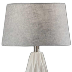 Set of Two 23" White Ceramic Bedside With Gray Drum Shade - Homeroots