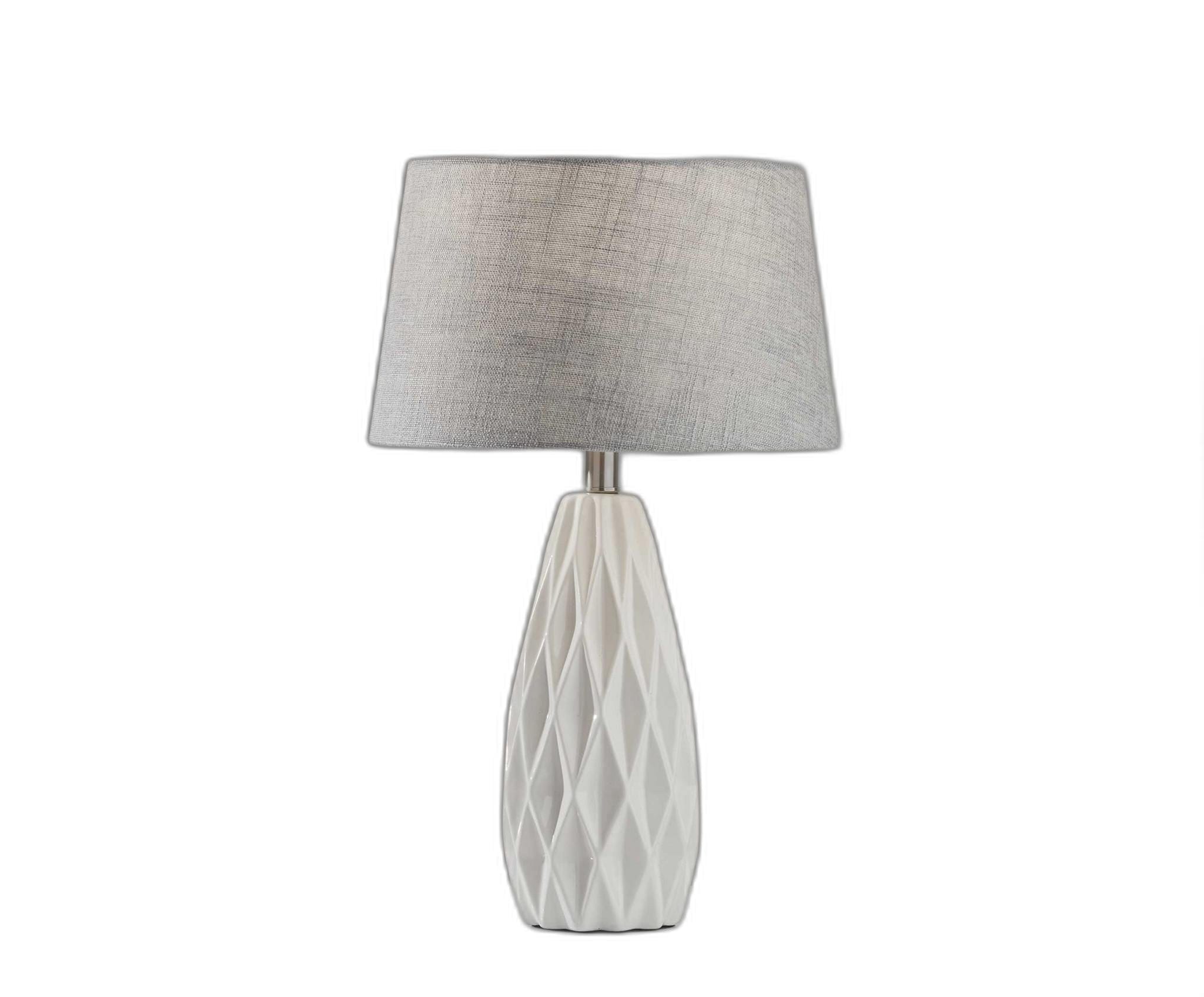 Set of Two 23" White Ceramic Bedside With Gray Drum Shade - Homeroots