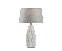 Set of Two 23" White Ceramic Bedside With Gray Drum Shade - Homeroots
